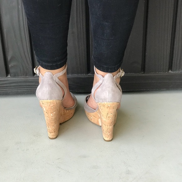 Taupe Peep Toe Chic Cork Platform Wedge Sandal - Picture 4 of 7